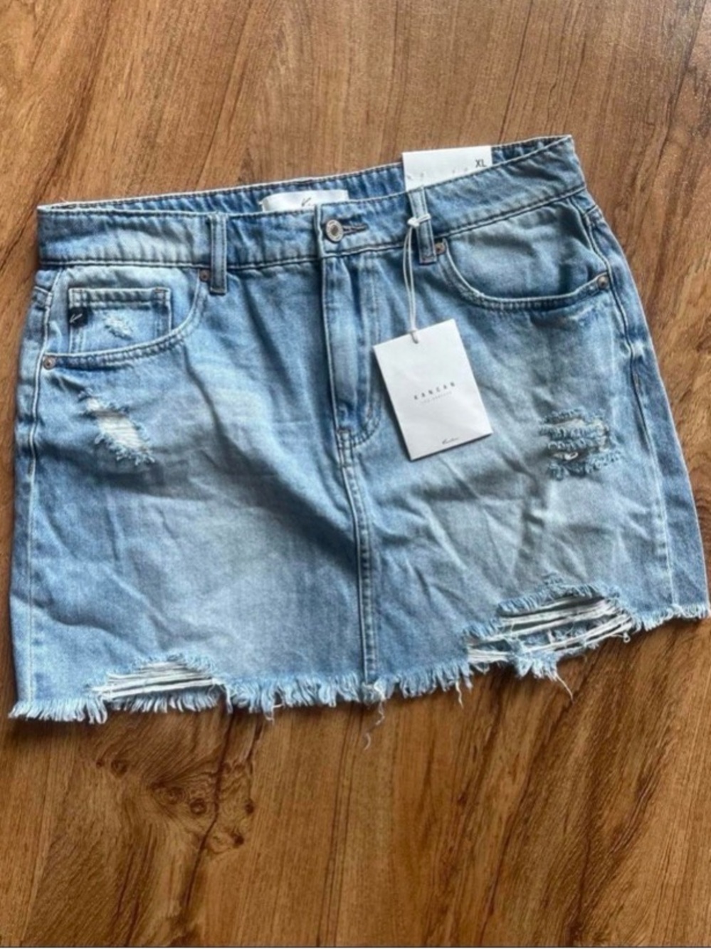 KanCan Light Blue Distressed Denim Mini Skirt